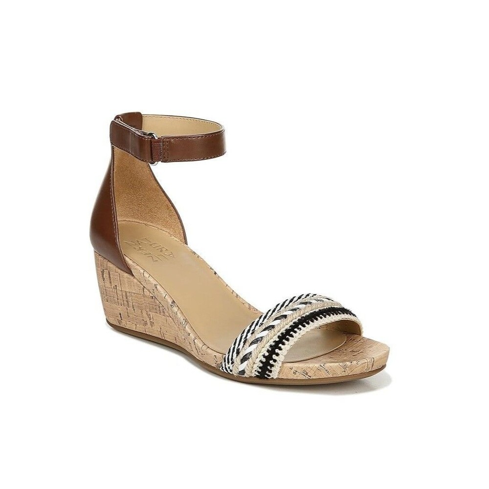 Naturalizer Womens 7 M Natural Multi Areda Wedge Heel Sandals NIB FO4